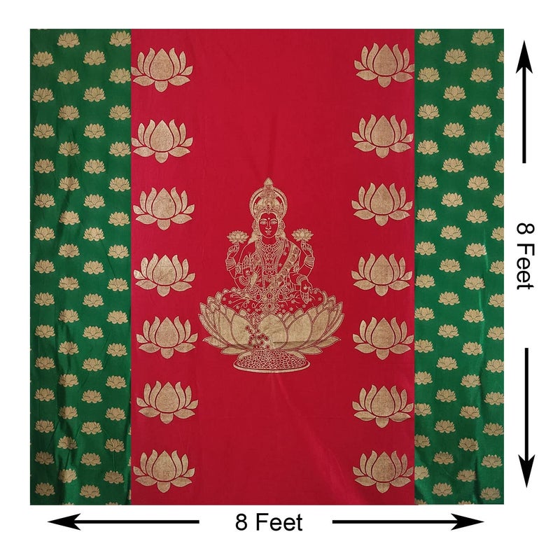 ZESTENTER ZestEnter Golden Print Lakshmi Devi Background Cloth with Lotus Design for Varalakshmi Vratham Pooja Decorations House Warming Functions  - Image 2