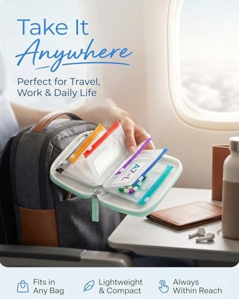 Waterproof Pill Organizer: 14 Color-Coded Pouches, Leakproof Reusable Design - Compact Travel-Friendly Storage for Seniors, Travellers, Active Individuals - Image 3