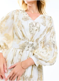 House of Moda Metallic Foil Floral Print Balloon Sleeves Maxi Dress by Styli  - Image 4