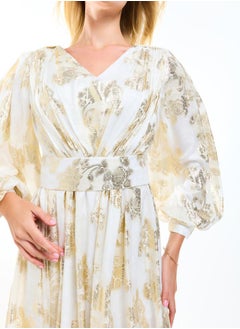 House of Moda Metallic Foil Floral Print Balloon Sleeves Maxi Dress by Styli  - Image 5