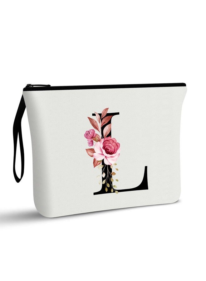 Vavabox A-Z Personalized Makeup Bag, Birthday Gifts for Women Mom, Gifts for Best Friend, Bride Bridesmaid Cosmetic bag (L, White)  - Image 1