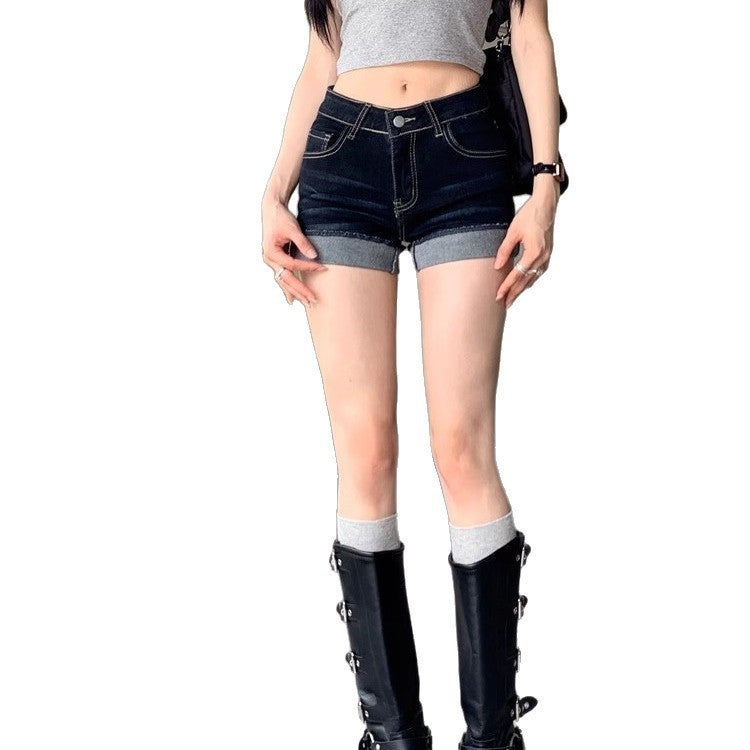 American Rolled Hem Denim Shorts for Women Summer Plus Size Skinny A-line Hot Pants - Image 4
