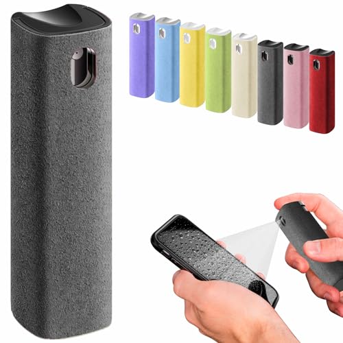 IO CLEAN Mini Screen Cleaner Spray – Finger Proof Screen Cleaner for Smartphones, iPads, MacBooks, Laptops, Car Screens, Touchscreens – 3 in1 Mist Cleaner, Microfiber Cloth and Protective Cover (Grey) - Image 1