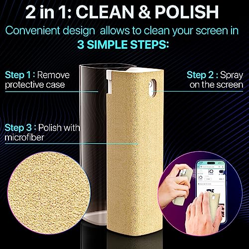 IO CLEAN Mini Screen Cleaner Spray – Finger Proof Screen Cleaner for Smartphones, iPads, MacBooks, Laptops, Car Screens, Touchscreens – 3 in1 Mist Cleaner, Microfiber Cloth and Protective Cover (Grey) - Image 3