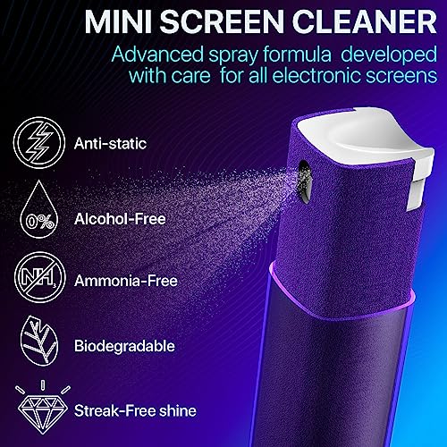 IO CLEAN Mini Screen Cleaner Spray – Finger Proof Screen Cleaner for Smartphones, iPads, MacBooks, Laptops, Car Screens, Touchscreens – 3 in1 Mist Cleaner, Microfiber Cloth and Protective Cover (Grey) - Image 2