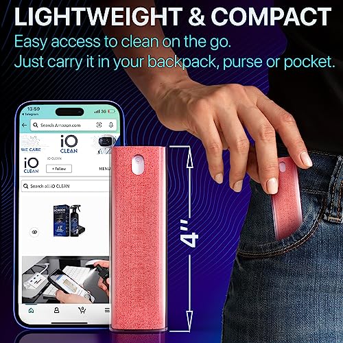 IO CLEAN Mini Screen Cleaner Spray – Finger Proof Screen Cleaner for Smartphones, iPads, MacBooks, Laptops, Car Screens, Touchscreens – 3 in1 Mist Cleaner, Microfiber Cloth and Protective Cover (Grey) - Image 4