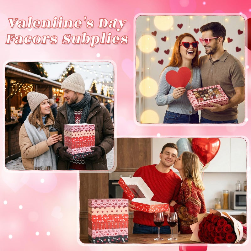 Tenare 48 Pcs Valentine's Day Treat Boxes 12 x 8 x 2.5 Inch Valentines Heart Gift Boxes Bulk with Window for Women Valentine's Gift Giving Chocolate Donut Cupcake Cookie Packaging - Image 5
