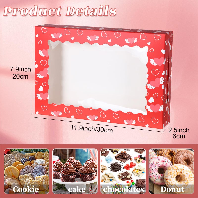 Tenare 48 Pcs Valentine's Day Treat Boxes 12 x 8 x 2.5 Inch Valentines Heart Gift Boxes Bulk with Window for Women Valentine's Gift Giving Chocolate Donut Cupcake Cookie Packaging - Image 2