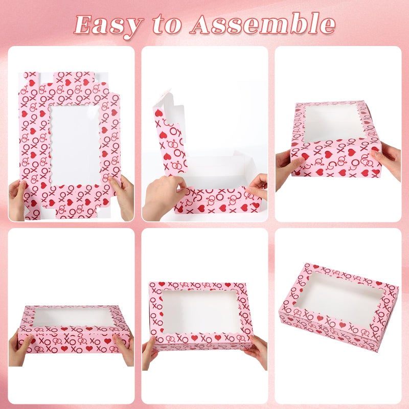 Tenare 48 Pcs Valentine's Day Treat Boxes 12 x 8 x 2.5 Inch Valentines Heart Gift Boxes Bulk with Window for Women Valentine's Gift Giving Chocolate Donut Cupcake Cookie Packaging - Image 4