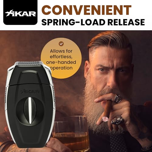 XIKAR Flip Dual Cigar Cutter - Versatile 64-Ring Gauge V-Cut & Straight Cut, Premium Stainless Steel Blades, Spring-Loaded Release, Built-in Cigar Rest, Textured Grip Cigar Snipper - Black - Image 4