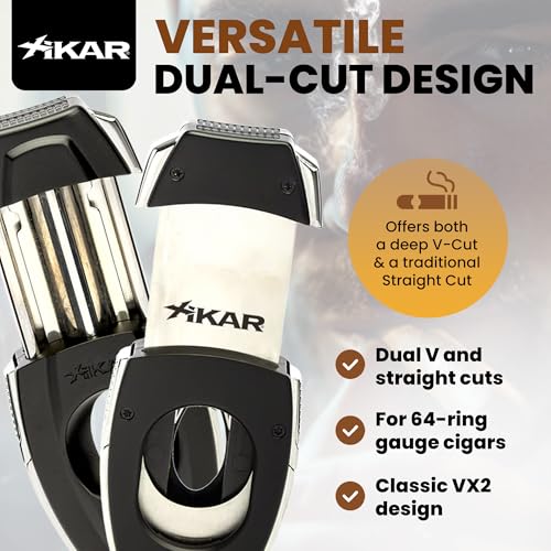 XIKAR Flip Dual Cigar Cutter - Versatile 64-Ring Gauge V-Cut & Straight Cut, Premium Stainless Steel Blades, Spring-Loaded Release, Built-in Cigar Rest, Textured Grip Cigar Snipper - Black - Image 2