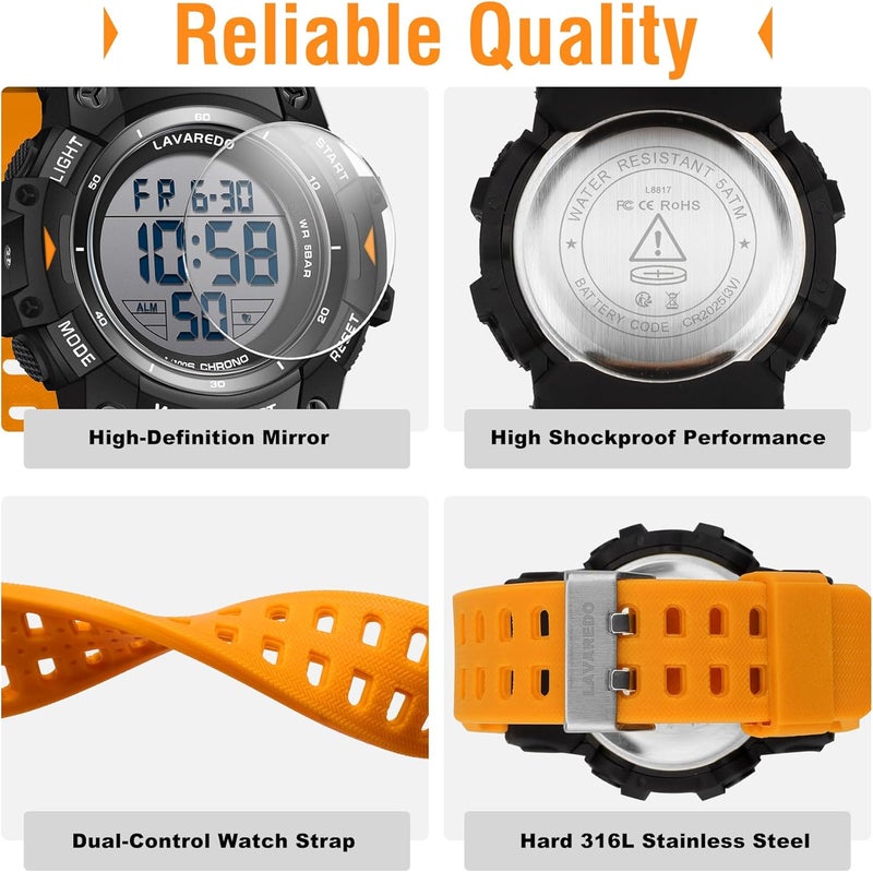 VTAIGE Men's Digital Watch Sports Outdoor Waterproof Watches for Men with LED Backlight Alarm Stopwatch Mens Watches Digital Chronograph Military Date - Image 4