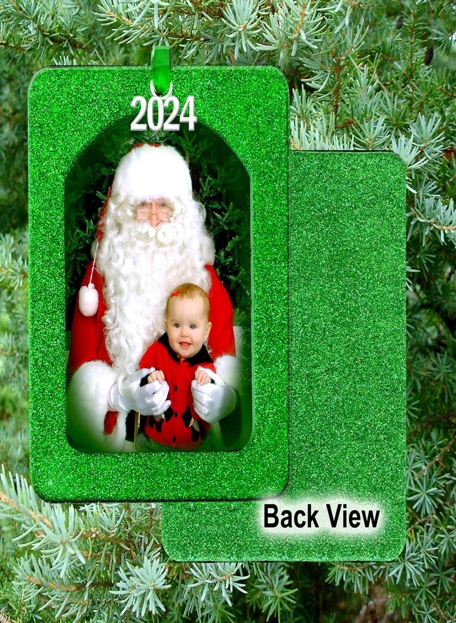 Expressly Yours! Photo Expressions 2024 Photo Ornaments for Christmas Tree, Sparkly Glitter Christmas Frame Ornament, Easy-Load Magnetic Design, Includes Satin Ribbon with Silver Charm Plus Photo Protector, Vertical, Green - Image 4
