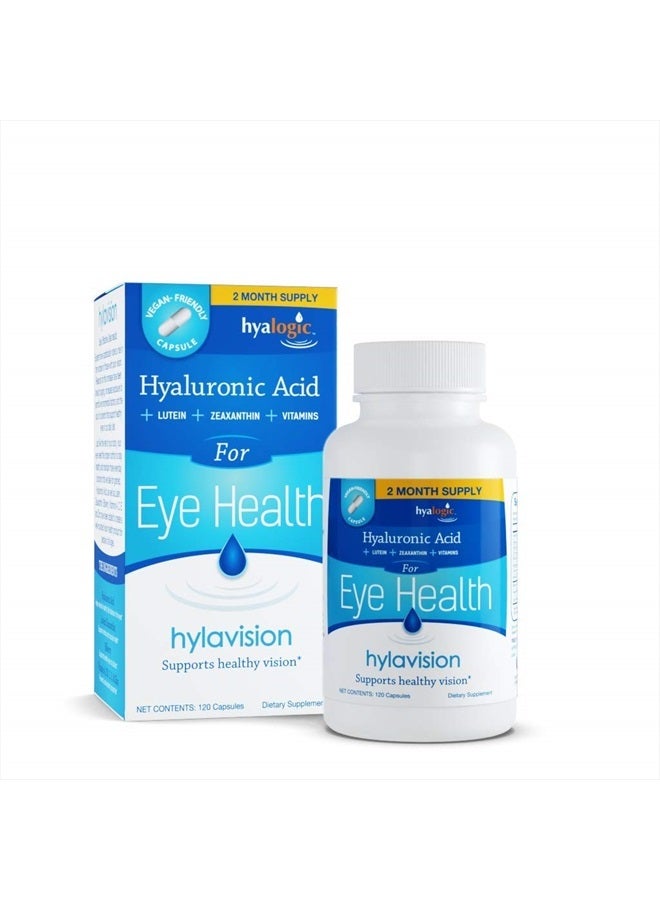 Hyalogic HylaVision Eye Health Supplement - Hyaluronic Acid, Lutein and Zeaxanthin Supplements – Contains Eye Vitamins A, C, E, and Zinc – Soothe Tired Eyes (120 Capsules) - Image 1
