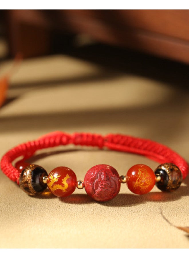 فور سوار الخرز الزجاجي بخيط أحمر لأربعة جبال شهيرة من الأبراج الصينية، سوار هدايا unisex للأزواج - Image 1