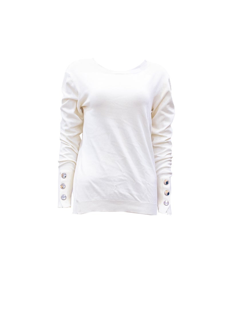 GUESS Guess Women Long Sleeve White Round Neck Plain Winter Top  - Image 2