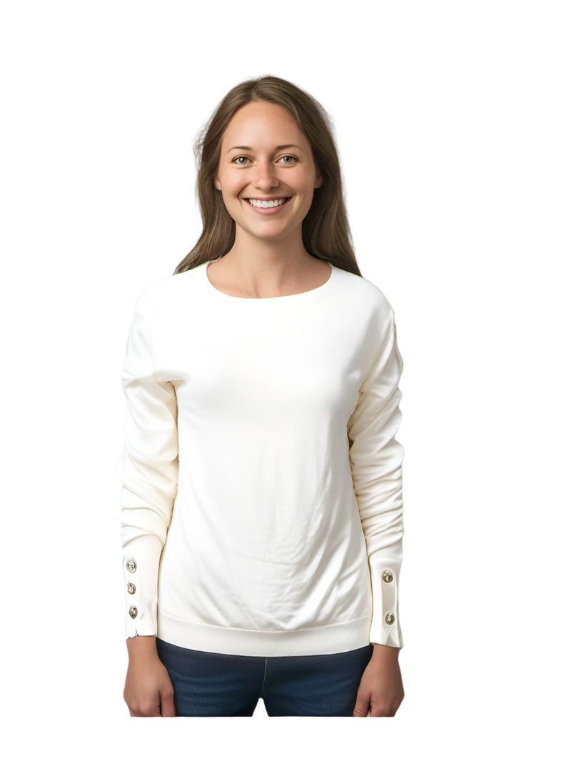 GUESS Guess Women Long Sleeve White Round Neck Plain Winter Top  - Image 1