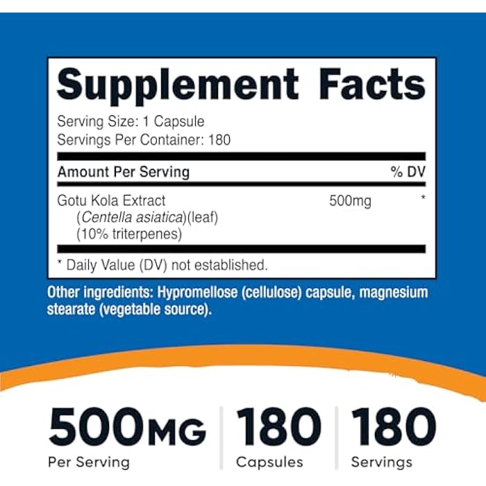 Nutricost Gotu Kola 500 MG, 180 Capsules - Vegetarian Capsules, Gluten Free, Non-GMO - Image 2