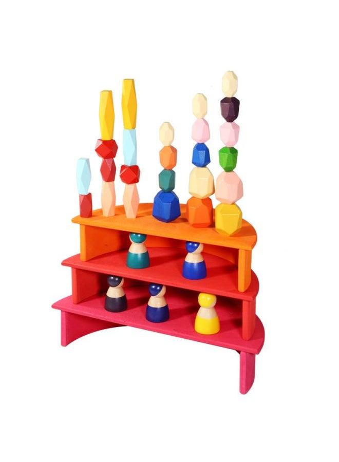 Children's Educational Wooden Rainbow Building Blocks Stacked High And Multi-colored Stone Set Early Education Parent-child Shape Set-Color:Rainbow 11 Pieces Of Semicircle - Image 5