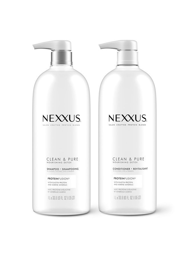 Nexxus Clean and Pure Clarifying Shampoo and Conditioner With ProteinFusion, 2-Pack for Nourished Hair Paraben Free Salon Shampoo 33.8 oz - Image 1
