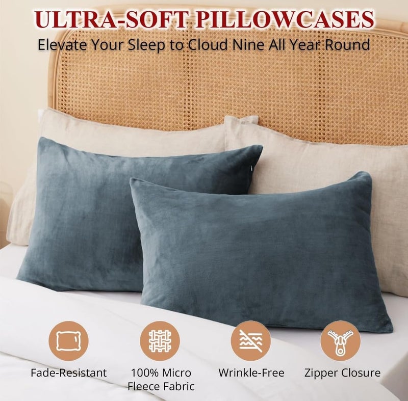 S&S Sands® Premium Ultra Soft Woollen Pillow Cover Set of 2 for Winter with Zipper Closure, Cozy Pillow Case Perfect for Warmth, Flannel Warm Pillowcases, King size-18X28 Inches (Grey) - Image 2