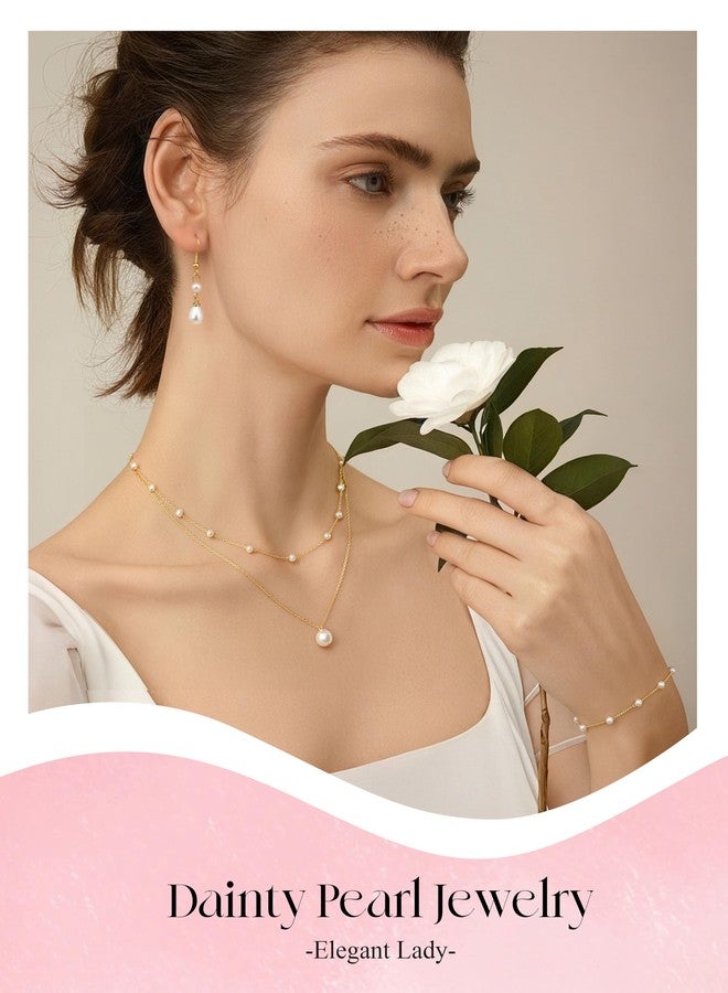 YADOCA Gold Jewelry Set for Women - 16K Gold Plated Pearl Necklace and Earring Set With Drop Earrings,Charm Layered Necklace,Adjustable Bracelets - Dainty Women's Pearl Jewelry Sets For Wedding Gifts - Image 2