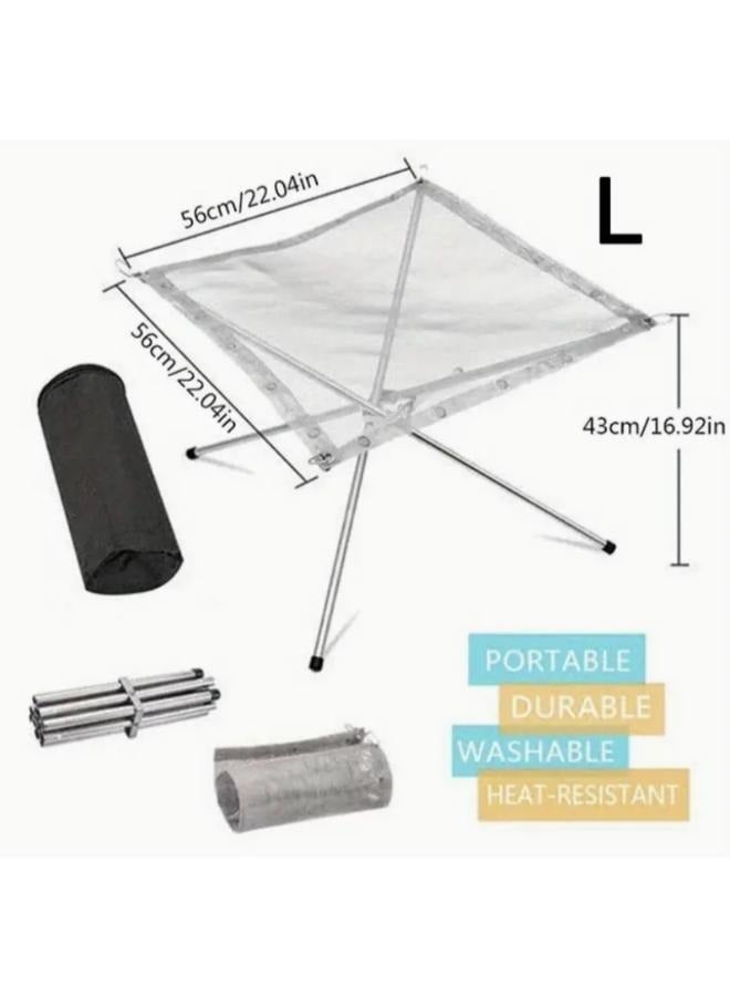 56cm Portable Folding Steel Mesh Camping Fire Pit - Durable Stainless Steel Wood Burning Bonfire Rack with Carrying Bag for Outdoor Adventures - Image 2