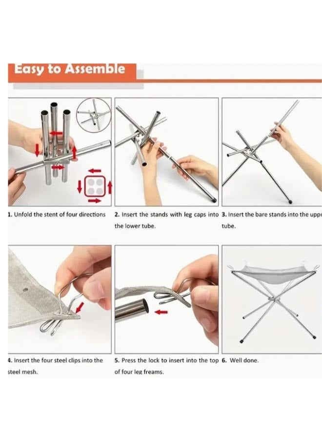 56cm Portable Folding Steel Mesh Camping Fire Pit - Durable Stainless Steel Wood Burning Bonfire Rack with Carrying Bag for Outdoor Adventures - Image 3