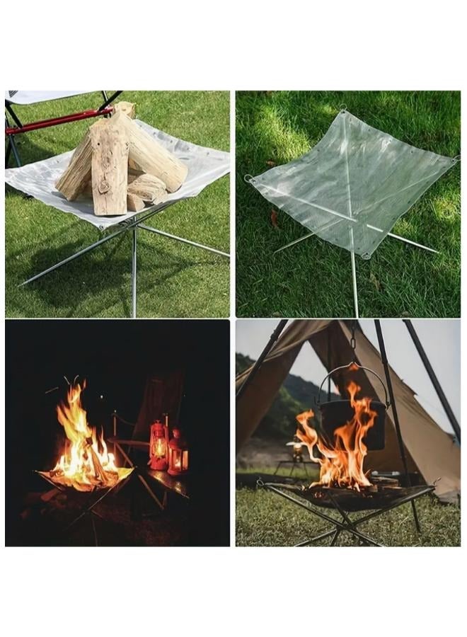 56cm Portable Folding Steel Mesh Camping Fire Pit - Durable Stainless Steel Wood Burning Bonfire Rack with Carrying Bag for Outdoor Adventures - Image 4