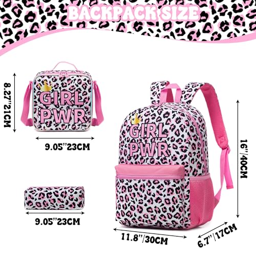 Oruiji Backpack for School Girls Backpack with Lunch Box Kids Backpacks for Girls Leopard Backpacks for Elementary Teens Back to School - Image 3