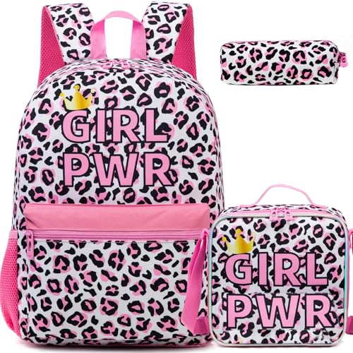 Oruiji Backpack for School Girls Backpack with Lunch Box Kids Backpacks for Girls Leopard Backpacks for Elementary Teens Back to School - Image 1