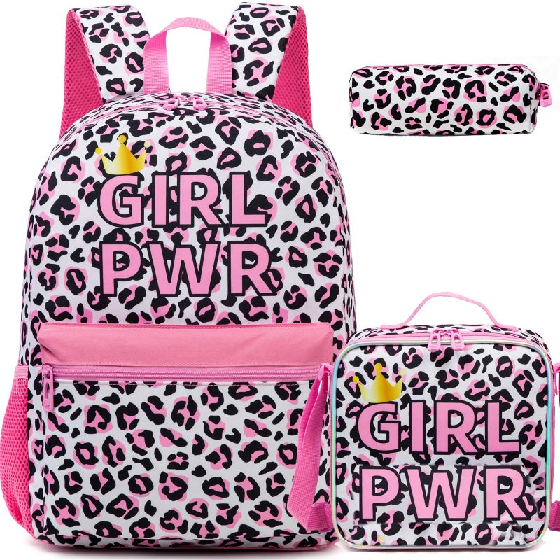 Oruiji Backpack for School Girls Backpack with Lunch Box Kids Backpacks for Girls Leopard Backpacks for Elementary Teens Back to School - Image 2