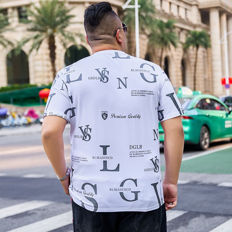 Full Body English Printed Short-Sleeved T-Shirt For Men Plus Fat Plus Size Elastic White T-Shirt For Men Export - Image 5