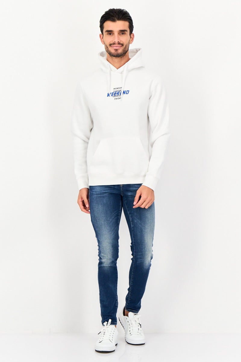 Celio Men Hood With Drawstring Print Long Sleeve Hoodie, Optical White - Image 2