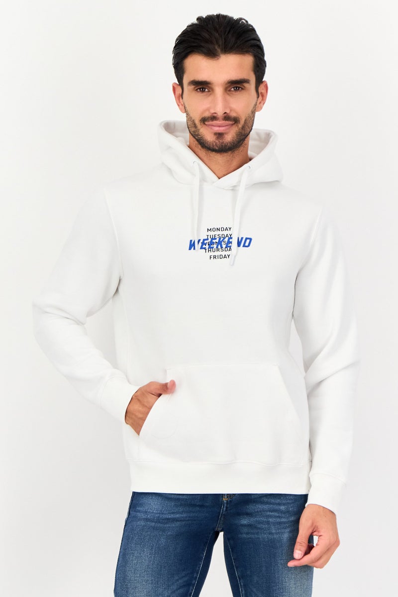 Celio Men Hood With Drawstring Print Long Sleeve Hoodie, Optical White - Image 1