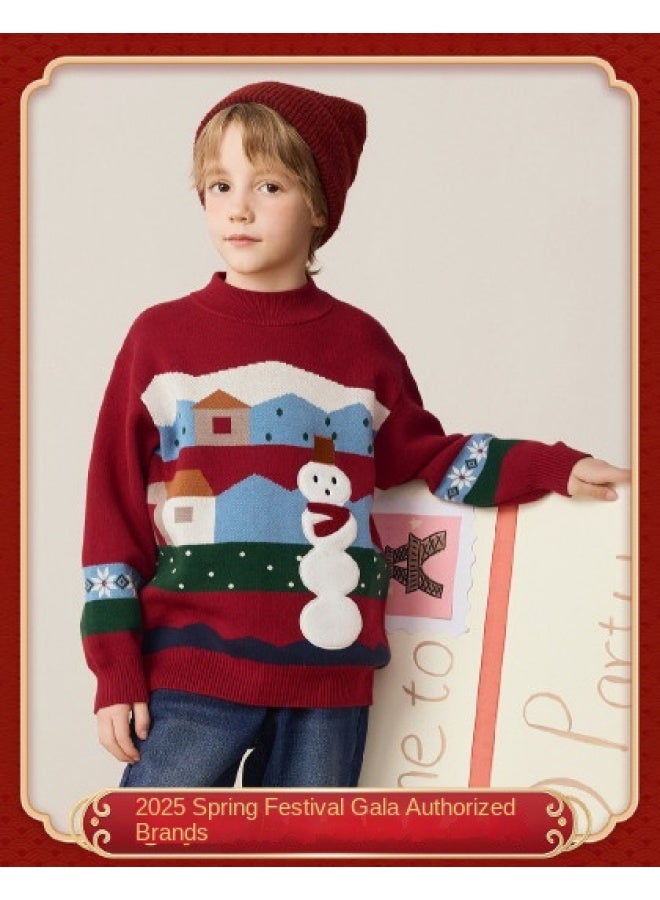 مكد سترة نصف قابلة للسحب شتوية للصبيان دافئة ومريحة للبشرة برسم رجل الثلج الكرتوني - Image 1