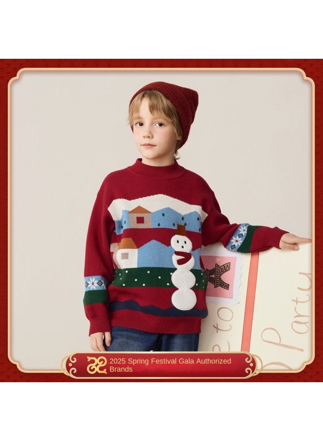 مكد سترة نصف قابلة للسحب شتوية للصبيان دافئة ومريحة للبشرة برسم رجل الثلج الكرتوني - Image 2