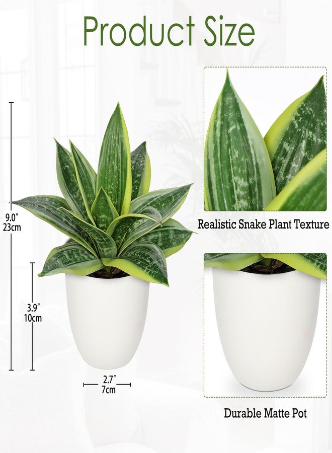 Hollyone Artificial Snake Plants 9" Faux Agave Succulent Plant Potted in White Pot Fake Sansevieria Aloe Tropical Plant for Desk Modern Office Home Bathroom Indoor Outdoor Decor - Image 2