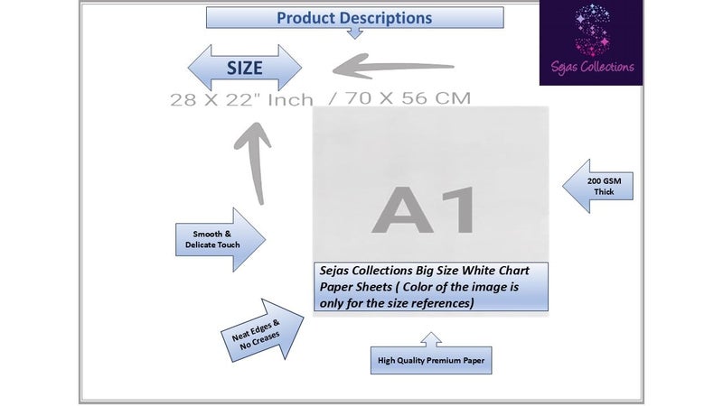 SEJASCOLLECTIONS | Pack of 10 | Vibrant, Smooth, A1, BIG / FULL Size, Chart / Pastel Sheets, Used in art and craft, collage, projects, posters etc. Plain / Unrulled, Size: 70x56 centimeters, 200 GSM thickness, Chart Sheets.( Set of 2 sheets each, Sky Blue, White, Light Pink, Yellow, Sea Green ) - Image 3