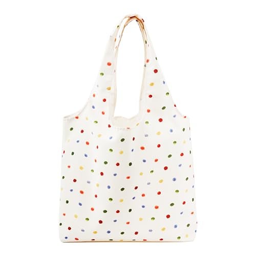REDSINDA Canvas Tote Bag, Large Capacity Shoulder Bag with Inner Pockets, Foldable Shopping Bag (Colorful Dots) - Image 1