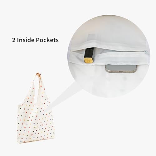 REDSINDA Canvas Tote Bag, Large Capacity Shoulder Bag with Inner Pockets, Foldable Shopping Bag (Colorful Dots) - Image 2