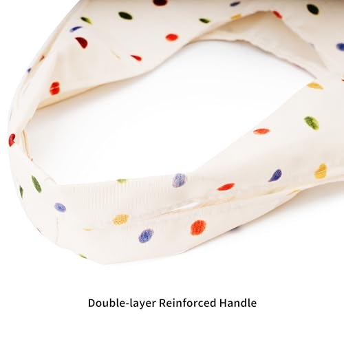 REDSINDA Canvas Tote Bag, Large Capacity Shoulder Bag with Inner Pockets, Foldable Shopping Bag (Colorful Dots) - Image 5