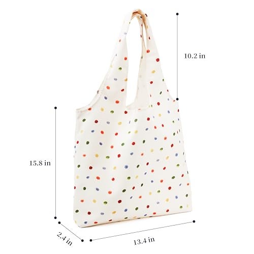 REDSINDA Canvas Tote Bag, Large Capacity Shoulder Bag with Inner Pockets, Foldable Shopping Bag (Colorful Dots) - Image 3