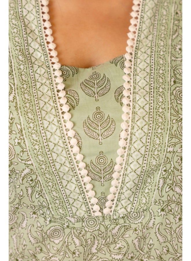 Rangeelo Green Floral Printed Kurta Set for Women - Image 5