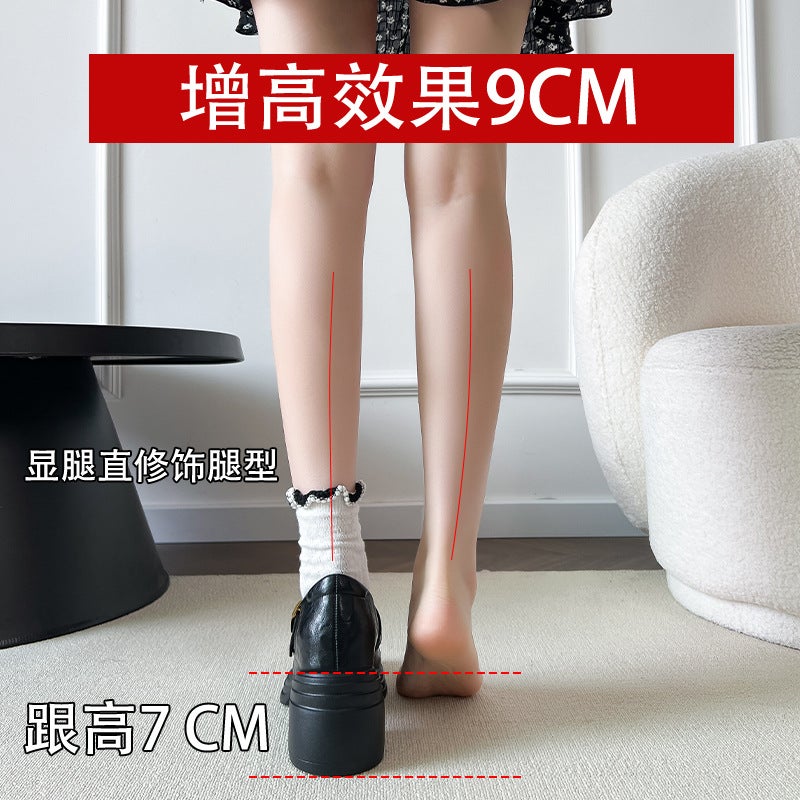 Small Size Height-Increasing Mary Jane Shoes Thick-Soled Thick-Heeled British Style Retro Small Leather Shoes Genuine Leather Loafers Round-Toe Flats For Women - Image 3