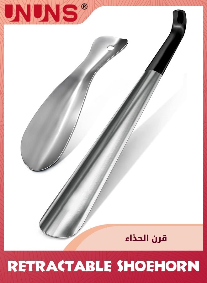 UNUNS لبيسة حذاء معدنية، مقبض طويل لبيسة حذاء لكبار السن والرجال والنساء والأطفال، مساعد لبيسة الحذاء للأحذية، قطعتان، طول 16.5 بوصة، مقاس السفر 7.3 بوصة - Image 1