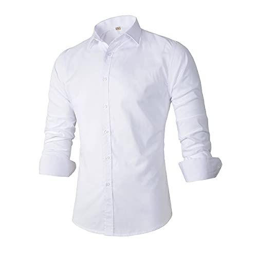 Beninos Men's Dress Shirts Casual Long Sleeve Button Down Shirt (5618 White, L) - Image 2