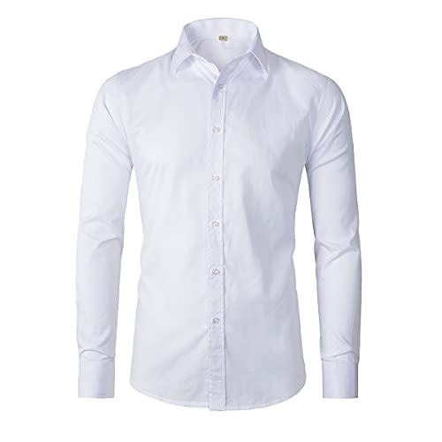 Beninos Men's Dress Shirts Casual Long Sleeve Button Down Shirt (5618 White, L) - Image 1