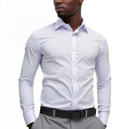Beninos Men's Dress Shirts Casual Long Sleeve Button Down Shirt (5618 White, L) - Image 5