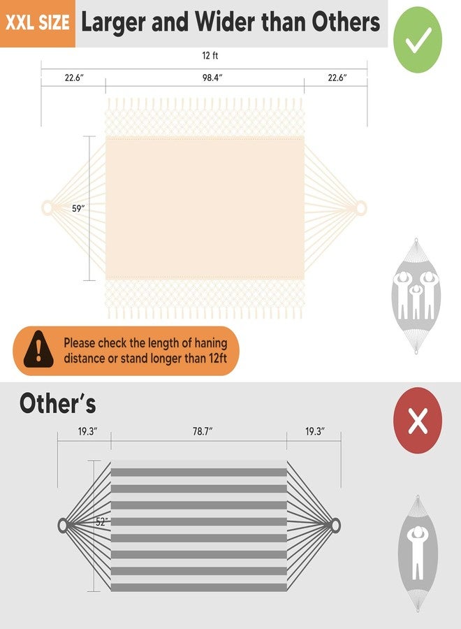 73Hours Portable Camping Hammock for Outside, Heavy Duty 2 Person Hammock Bed for Tree, Beige with Tassels - Image 5